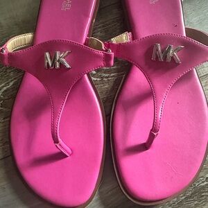 Michael Kors Hot Pink MK Logo Thong Sandals